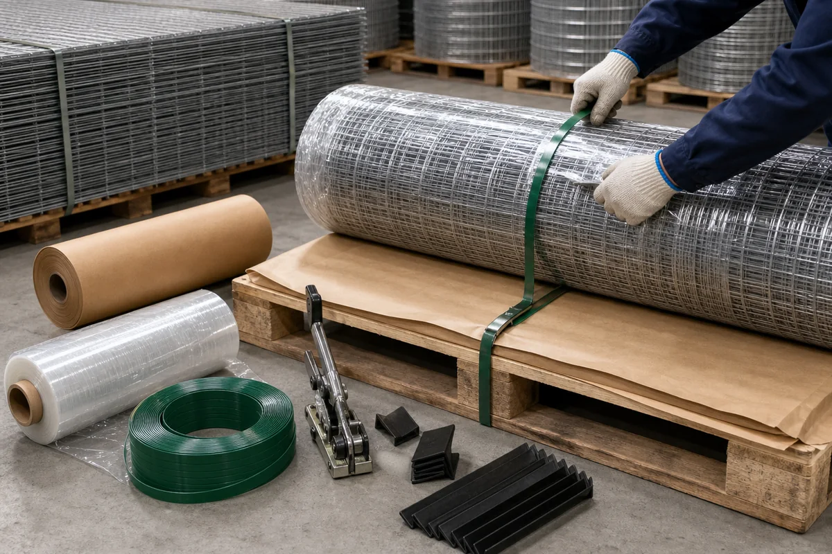 Wire mesh rolls and export packing materials checked before shipment